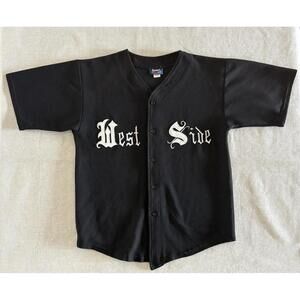 VTG 90s Shekinah West Side Spell-out Black Baseball Jersey Embroidered Hip Hop